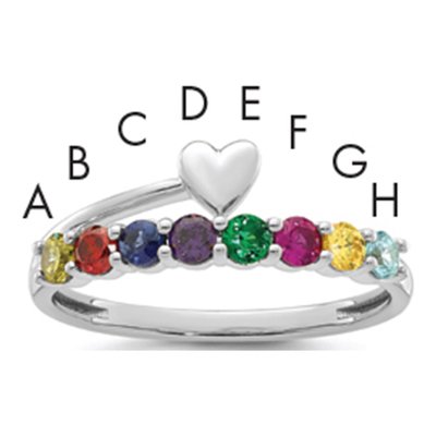 14K White Gold Heart Mother's Ring