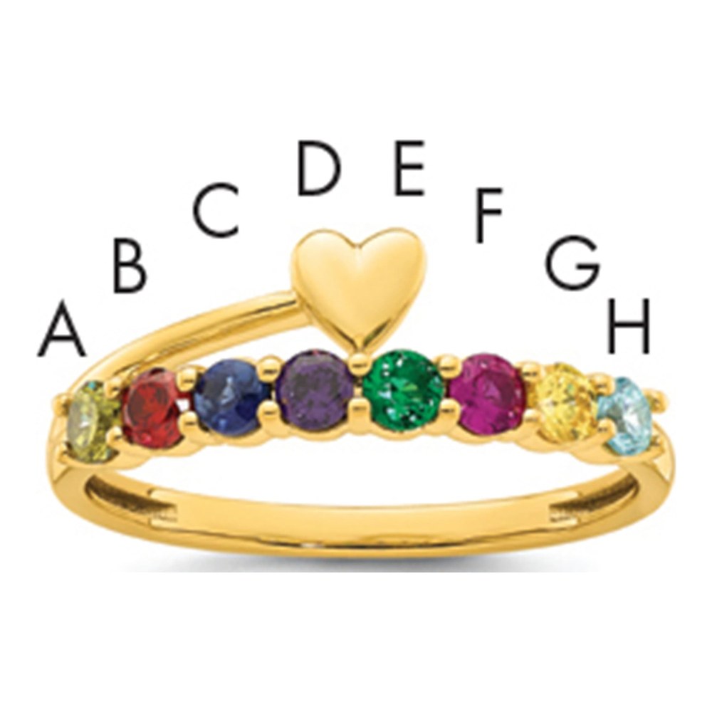 14K Heart With 8 Birthstone Mother's Ring Mounting