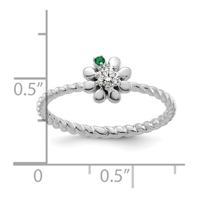 14K White Gold 1/10 ct tw Diamond 1-Birthstone Flower Ring – view 6