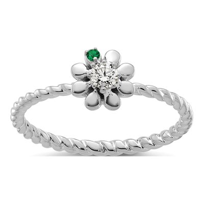14K White Gold 1/10 ct tw Diamond 1-Birthstone Flower Ring – view 2