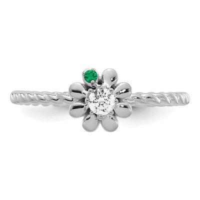 14K White Gold 1/10 ct tw Diamond 1-Birthstone Flower Ring – view 5