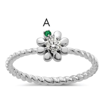 14K White Gold 1/10 ct tw Diamond 1-Birthstone Flower Ring