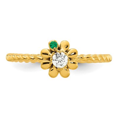 14K Yellow Gold 1/10 ct tw Diamond Birthstone Flower Ring – view 5