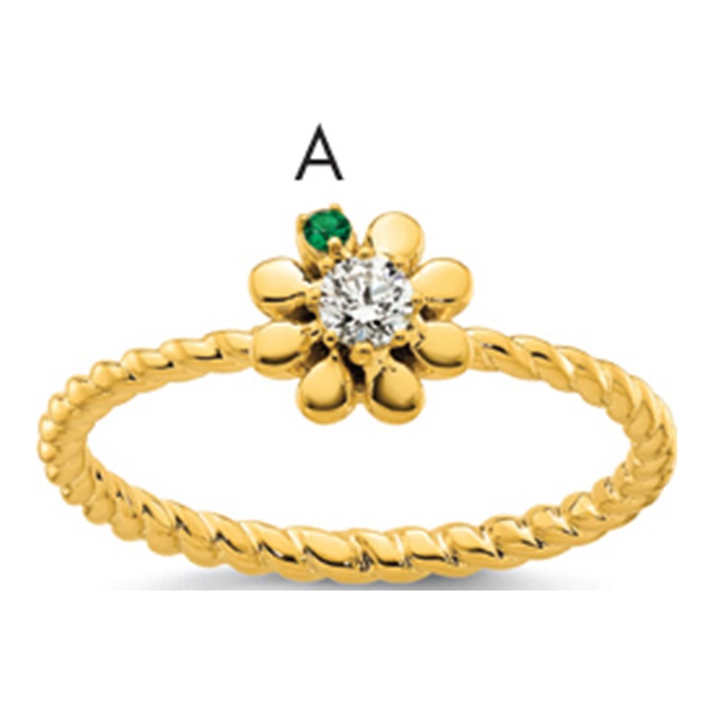 14K 1 Synthetic Birthstone Flower With 0.103ct Diamond Mother's Ring