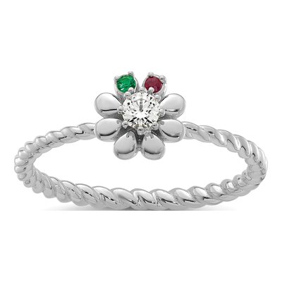 14K White Gold 1/10 ct tw Diamond 2-Birthstone Flower Ring – view 2