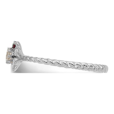 14K White Gold 1/10 ct tw Diamond 2-Birthstone Flower Ring – view 4
