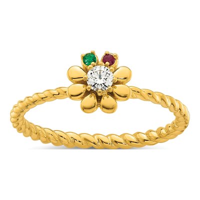 14K Yellow Gold 1/10 ct tw Diamond Birthstone Flower Ring – view 2