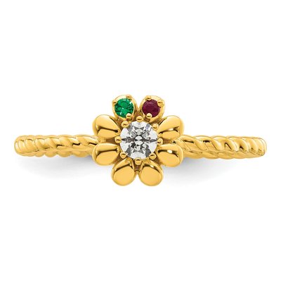 14K Yellow Gold 1/10 ct tw Diamond Birthstone Flower Ring – view 5