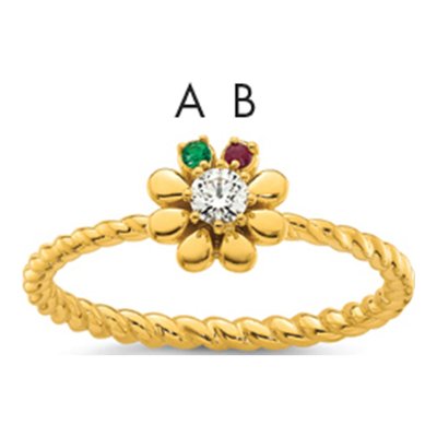 14K Yellow Gold 1/10 ct tw Diamond Birthstone Flower Ring
