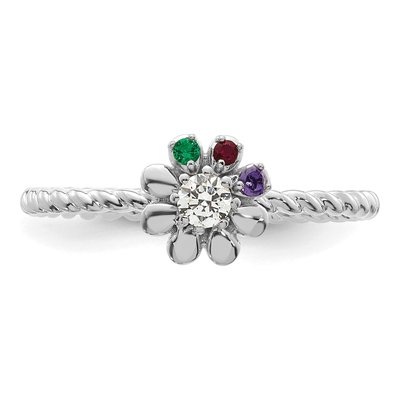 14K White Gold 1/10 ct tw Diamond 3-Birthstone Flower Ring – view 5