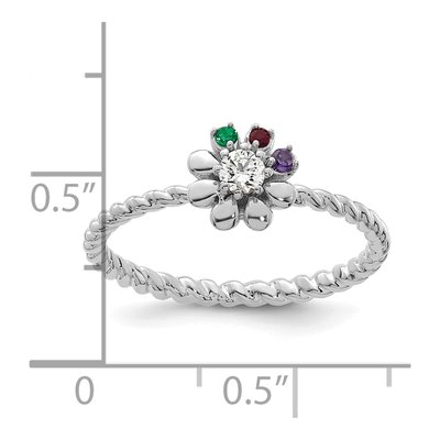 14K White Gold 1/10 ct tw Diamond 3-Birthstone Flower Ring – view 6