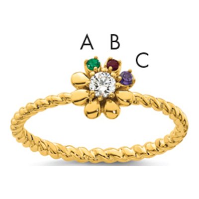 14K Yellow Gold 3-Stone Mother's Ring Mounting