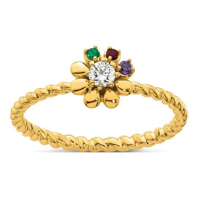 14K Yellow Gold 1/10 ct tw Diamond Birthstone Flower Ring – view 2