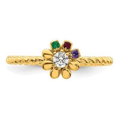 14K Yellow Gold 1/10 ct tw Diamond Birthstone Flower Ring – view 5