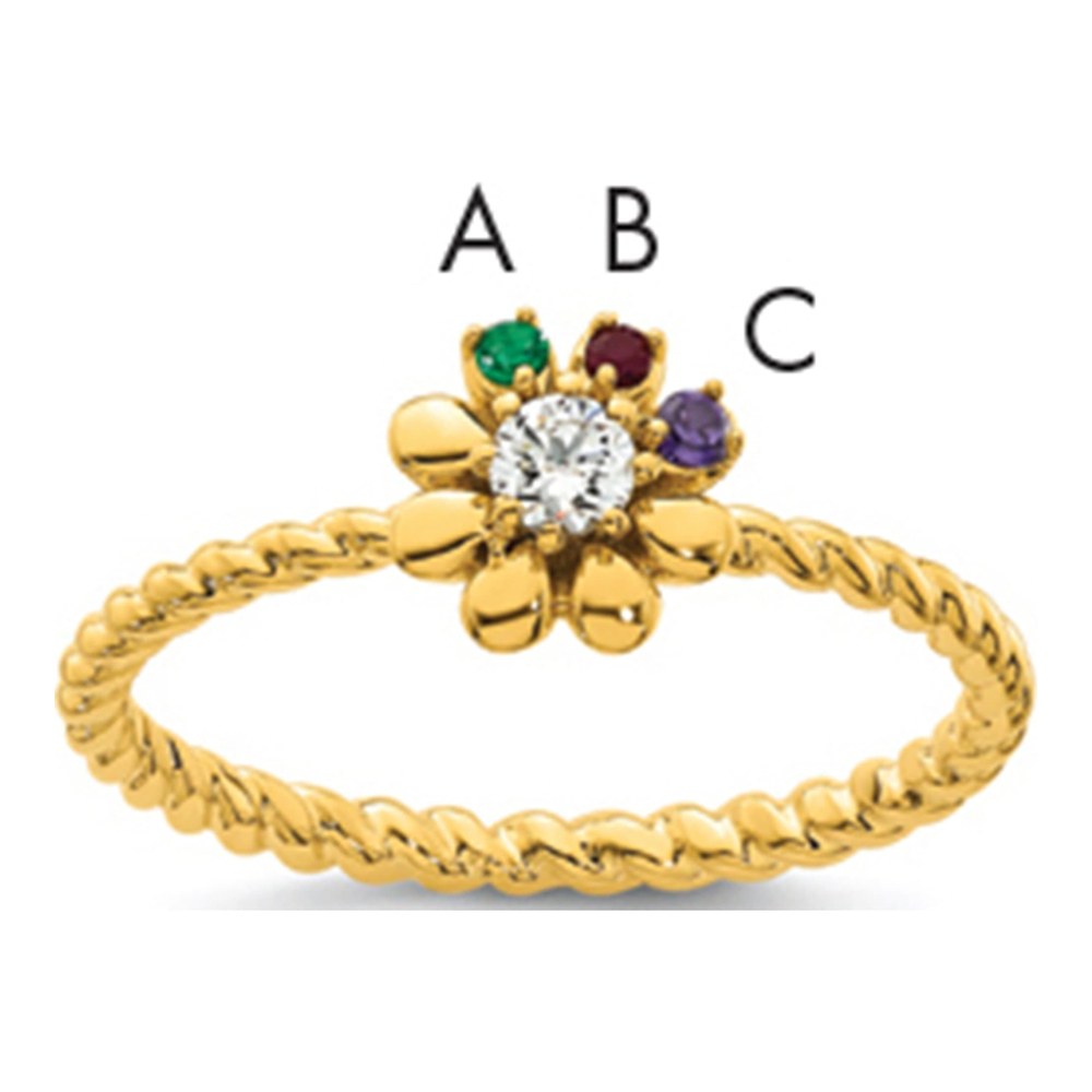 14K 3 Synthetic Birthstone Flower With 0.103ct Diamond Mother's Ring