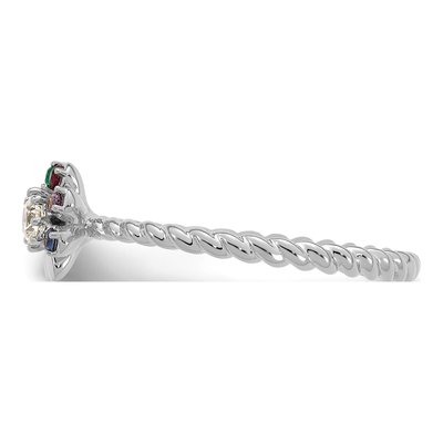 14K White Gold 1/10 ct tw Diamond 4-Birthstone Flower Ring – view 4