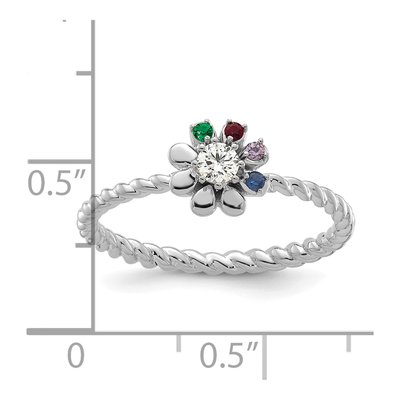 14K White Gold 1/10 ct tw Diamond 4-Birthstone Flower Ring – view 6
