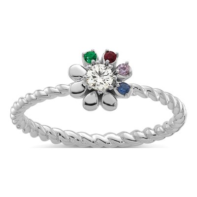 14K White Gold 1/10 ct tw Diamond 4-Birthstone Flower Ring – view 2