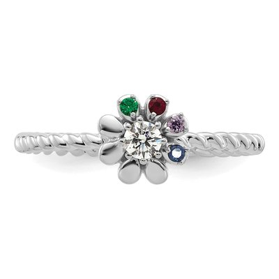 14K White Gold 1/10 ct tw Diamond 4-Birthstone Flower Ring – view 5