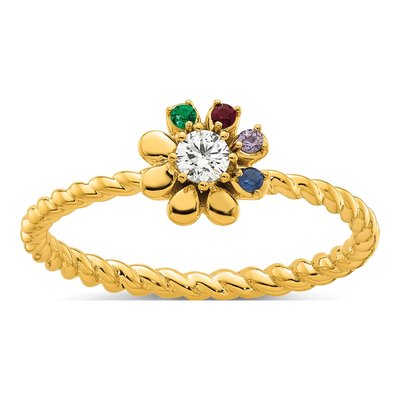 14K Yellow Gold 1/10 ct tw Diamond Birthstone Flower Ring – view 2