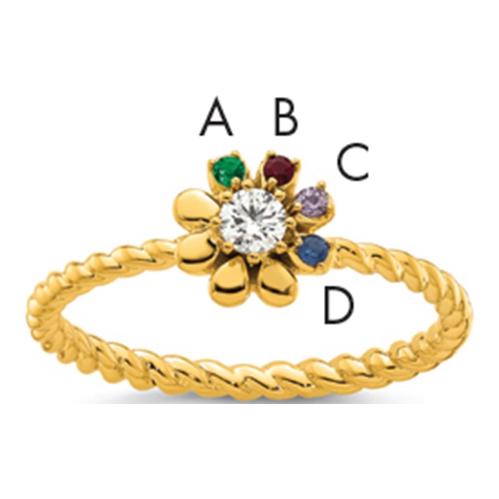 14K 4 Synthetic Birthstone Flower With 0.103ct Diamond Mother's Ring