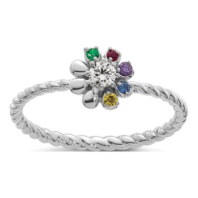 14K White Gold 1/10 ct tw Diamond 5-Birthstone Flower Ring – view 2