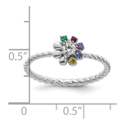 14K White Gold 1/10 ct tw Diamond 5-Birthstone Flower Ring – view 6
