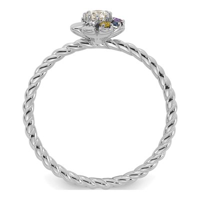 14K White Gold 1/10 ct tw Diamond 5-Birthstone Flower Ring – view 3