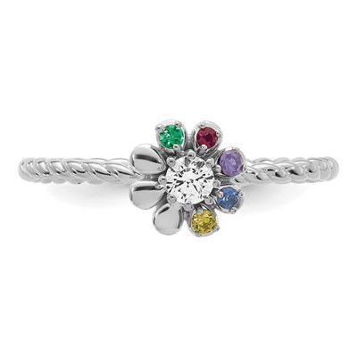 14K White Gold 1/10 ct tw Diamond 5-Birthstone Flower Ring – view 5
