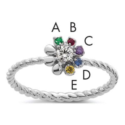 14K White Gold 1/10 ct tw Diamond 5-Birthstone Flower Ring