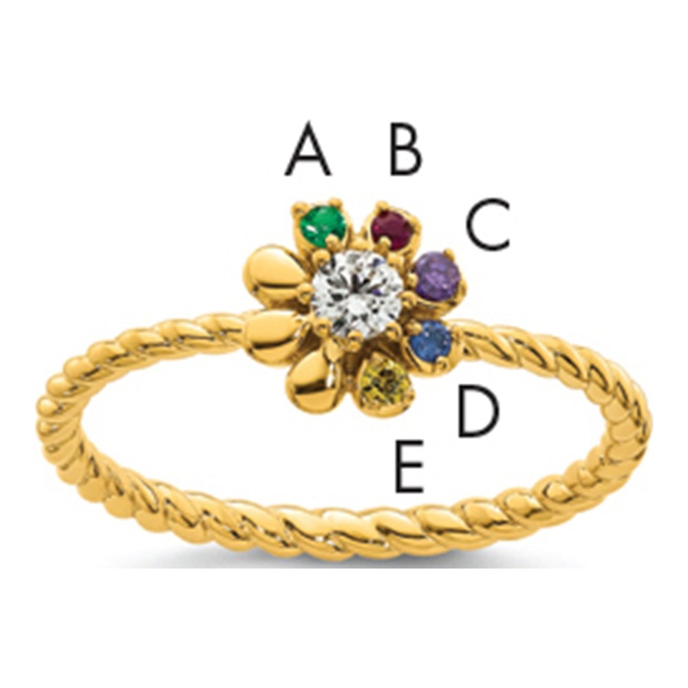 14K 5 Genuine Birthstone Flower With 0.103ct Diamond Mother's Ring
