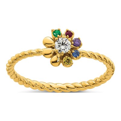 14K Yellow Gold 1/10 ct tw Diamond Birthstone Flower Ring – view 2