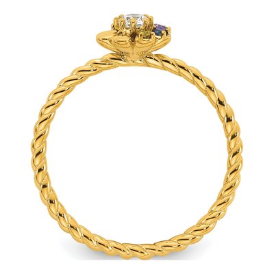14K Yellow Gold 1/10 ct tw Diamond Birthstone Flower Ring – view 3