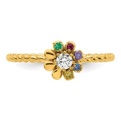 14K Yellow Gold 1/10 ct tw Diamond Birthstone Flower Ring – view 5