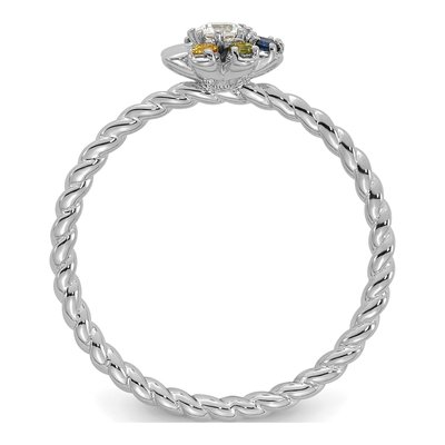 14K White Gold 1/10 ct tw Diamond 6-Birthstone Flower Ring – view 3
