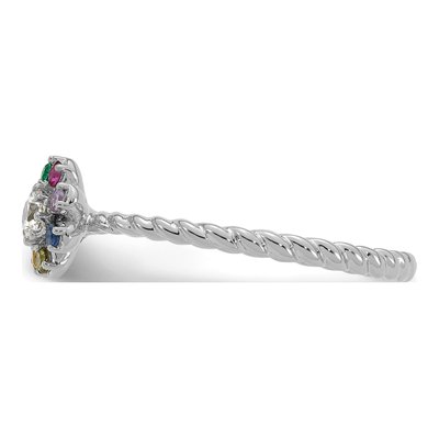14K White Gold 1/10 ct tw Diamond 6-Birthstone Flower Ring – view 4