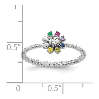 14K White Gold 1/10 ct tw Diamond 6-Birthstone Flower Ring – view 6