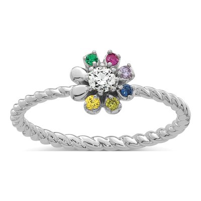 14K White Gold 1/10 ct tw Diamond 6-Birthstone Flower Ring – view 2