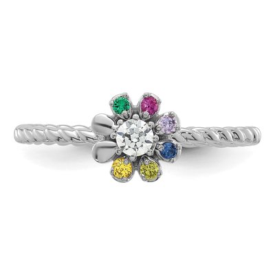 14K White Gold 1/10 ct tw Diamond 6-Birthstone Flower Ring – view 5