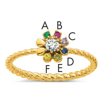 14K Yellow Gold 6-Stone Mother's Ring Mounting