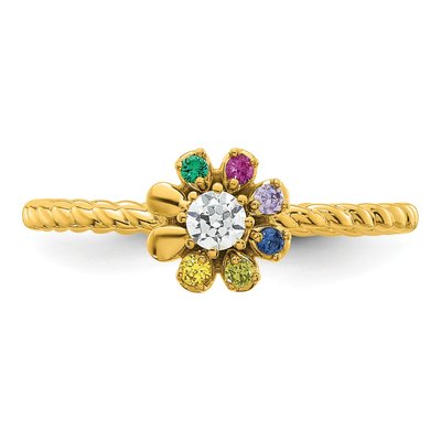 14K Yellow Gold 1/10 ct tw Diamond Birthstone Flower Ring – view 5