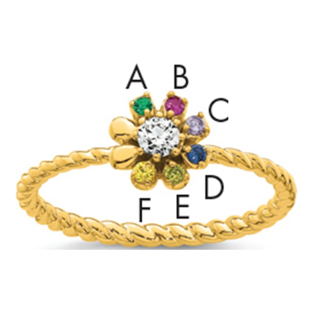 14K 6 Synthetic Birthstone Flower With 0.103ct Diamond Mother's Ring
