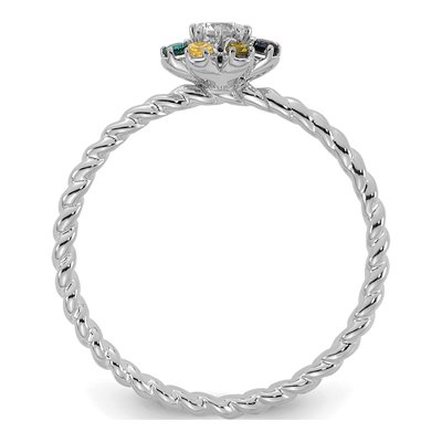 14K White Gold 1/10 ct tw Diamond 7-Birthstone Flower Ring – view 3