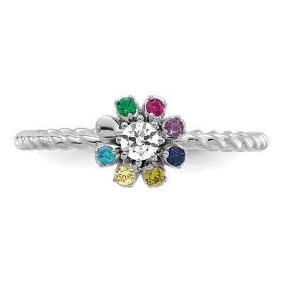 14K White Gold 1/10 ct tw Diamond 7-Birthstone Flower Ring – view 5