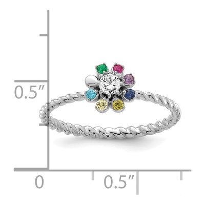 14K White Gold 1/10 ct tw Diamond 7-Birthstone Flower Ring – view 6