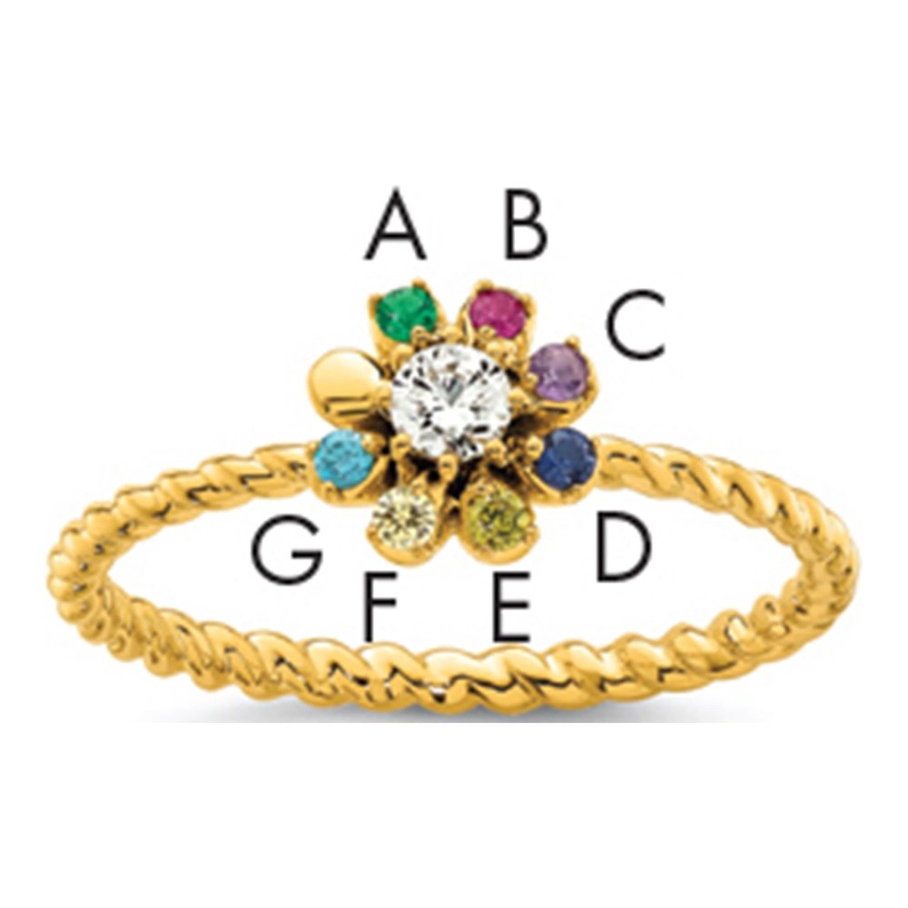14K 7 Genuine Birthstone Flower With 0.103ct Diamond Mother's Ring