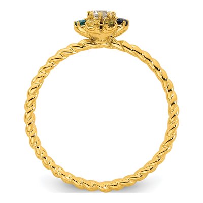 14K Yellow Gold 1/10 ct tw Diamond Birthstone Flower Ring – view 3