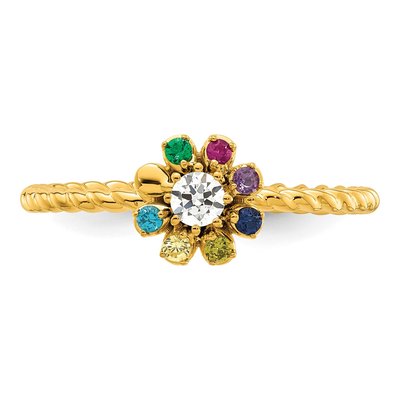 14K Yellow Gold 1/10 ct tw Diamond Birthstone Flower Ring – view 5