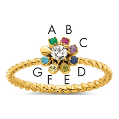 14K Yellow Gold 1/10 ct tw Diamond Birthstone Flower Ring
