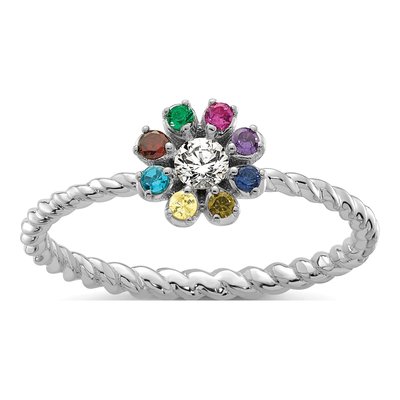 14K White Gold 1/10 ct tw Diamond 8-Birthstone Flower Ring – view 2